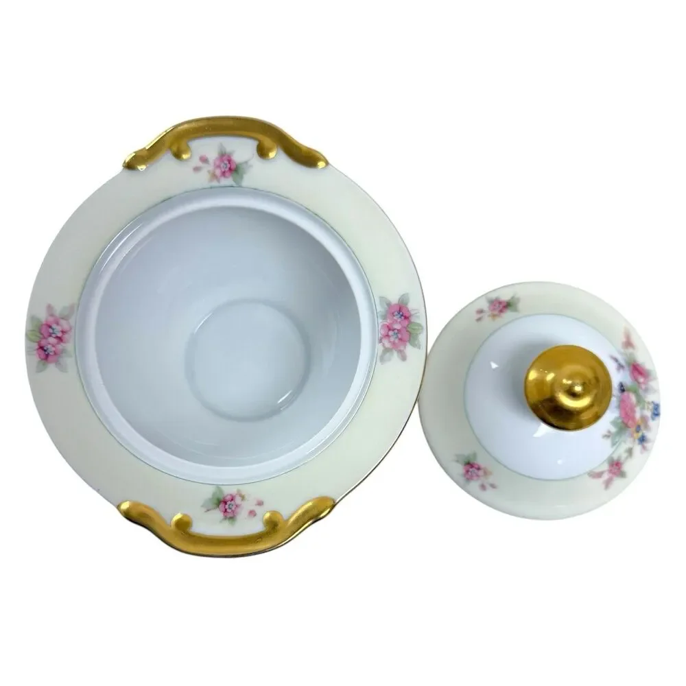 Vintage Blossom China Porcelain Sugar‎ Bowl w/Lid & Creamer Set Floral Japan